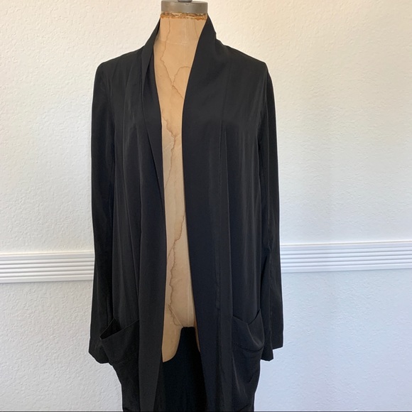 Pre-owned Leith Draped Open Front Duster Black 4 - Picture 3 of 7